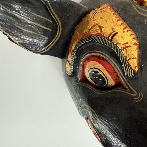 Vtg Hand Carved Painted Wood BALINESE Indonesian Pig Wild Boar 9x14" Folk Art - Picture 5 of 16